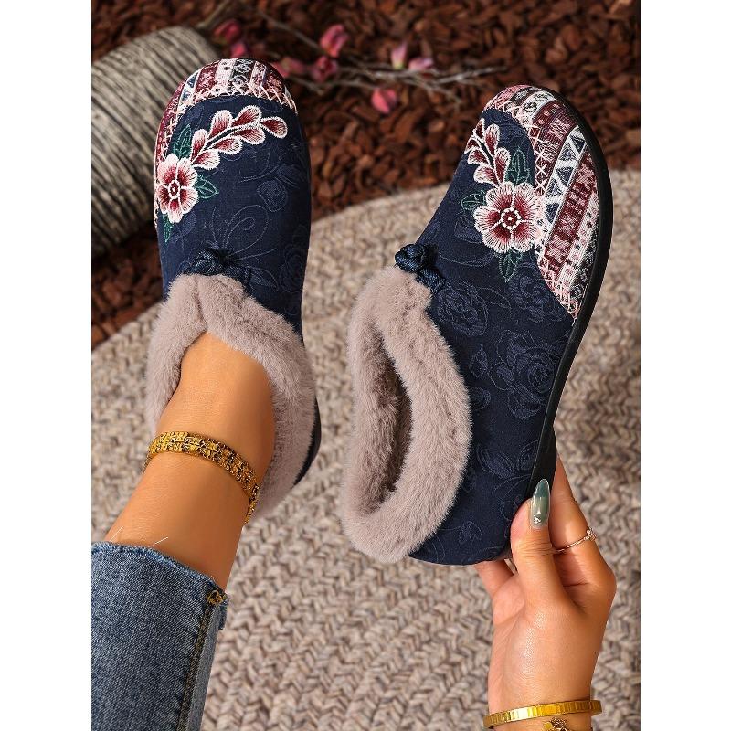 Shoes, Cotton Shoes, Embroidered Bags, Heels, Middle-aged and Elderly Woolen Shoes, Warm Ethnic Style, Comfortable Soft-soled Mother Cotton Shoes