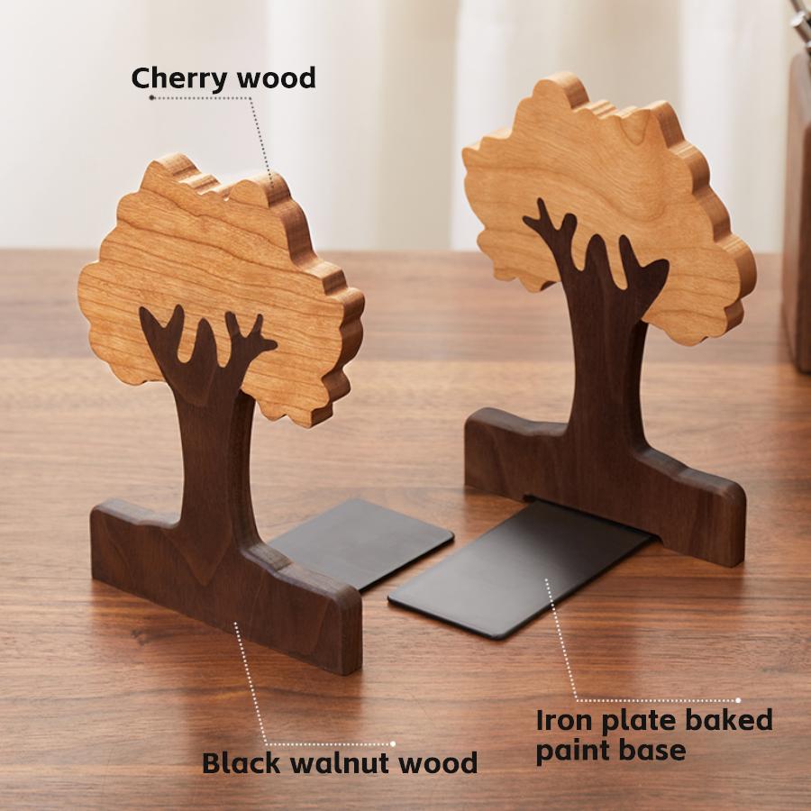 Custom Retro Wood Book Ends and Bookend Stand for Desk Home and Office