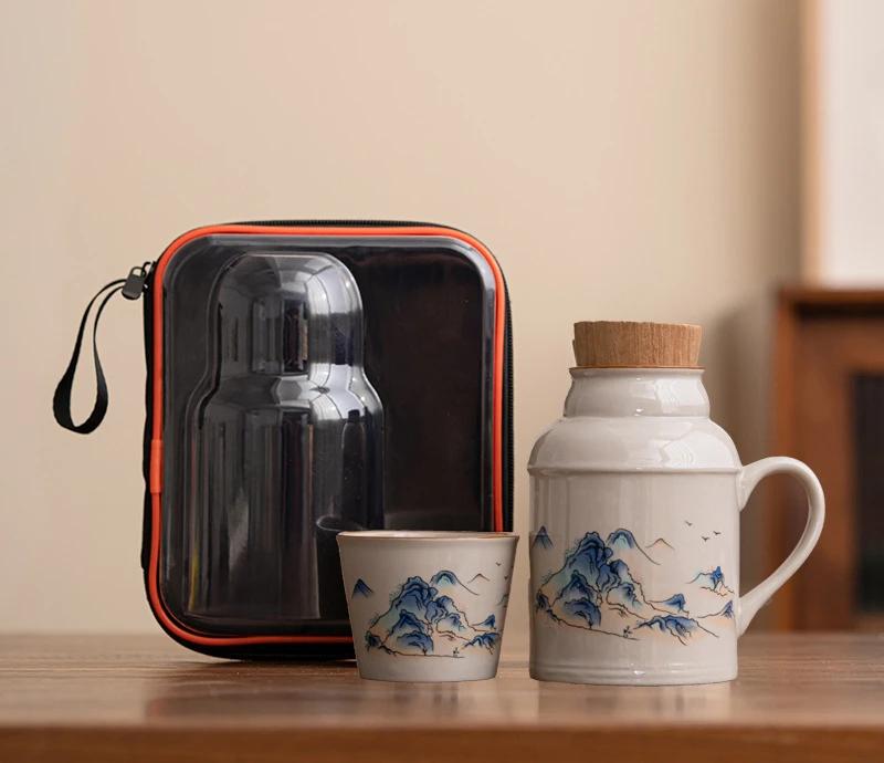 Mug Ru Kiln Small Heater with Cover Ceramic Braised Tea Cup Chinese Large Capacity Thermos Flask Office Cup with Handle