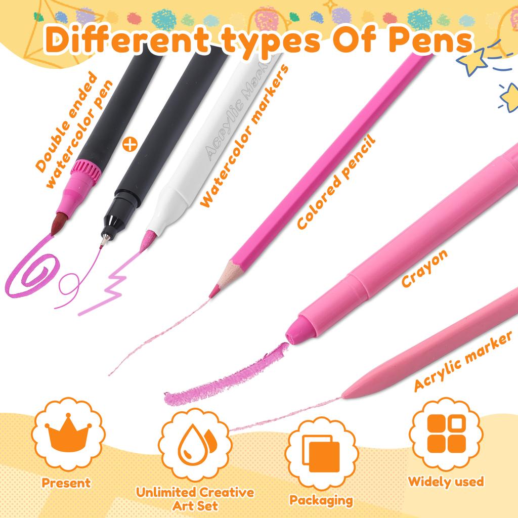 Набор моющихся фломастеров 123 шт., Креативный набор для акварельного рисования, Мультяшный пенал со фломастерами, Акриловая ручка, Карандаш, Подарки для детей