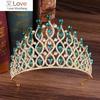 Huge Tall European Green Red Blue Crystal Tiaras Vintage Gold Rhinestone Pageant Crowns Baroque Women Wedding Hair Accessories