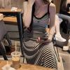 Французское облегающее платье макси для женщин, летняя мода, повседневное А-силуэтное полосатое платье с облегающим лифом-трубой