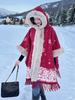 Зимний Шарф Женский Многослойный Пончо Красный Снежинки Кисточка Толстый Накидка Шаль Повседневный Теплый Шарф Накидка Для Женщин Пашмина Плащ