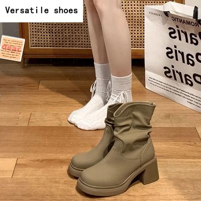 Женские короткие ботинки слипоны Модные ботильоны на толстом каблуке, стройнящие лодыжку, в ретро-стиле, осенне-зимняя женская обувь