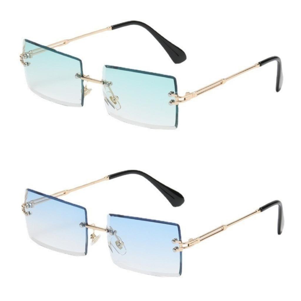 2pcs Sunglasses For Women Fashion Rimless Beach Gradient Sunglasses Original Rectangle Glasses UV400 Eyeglasses