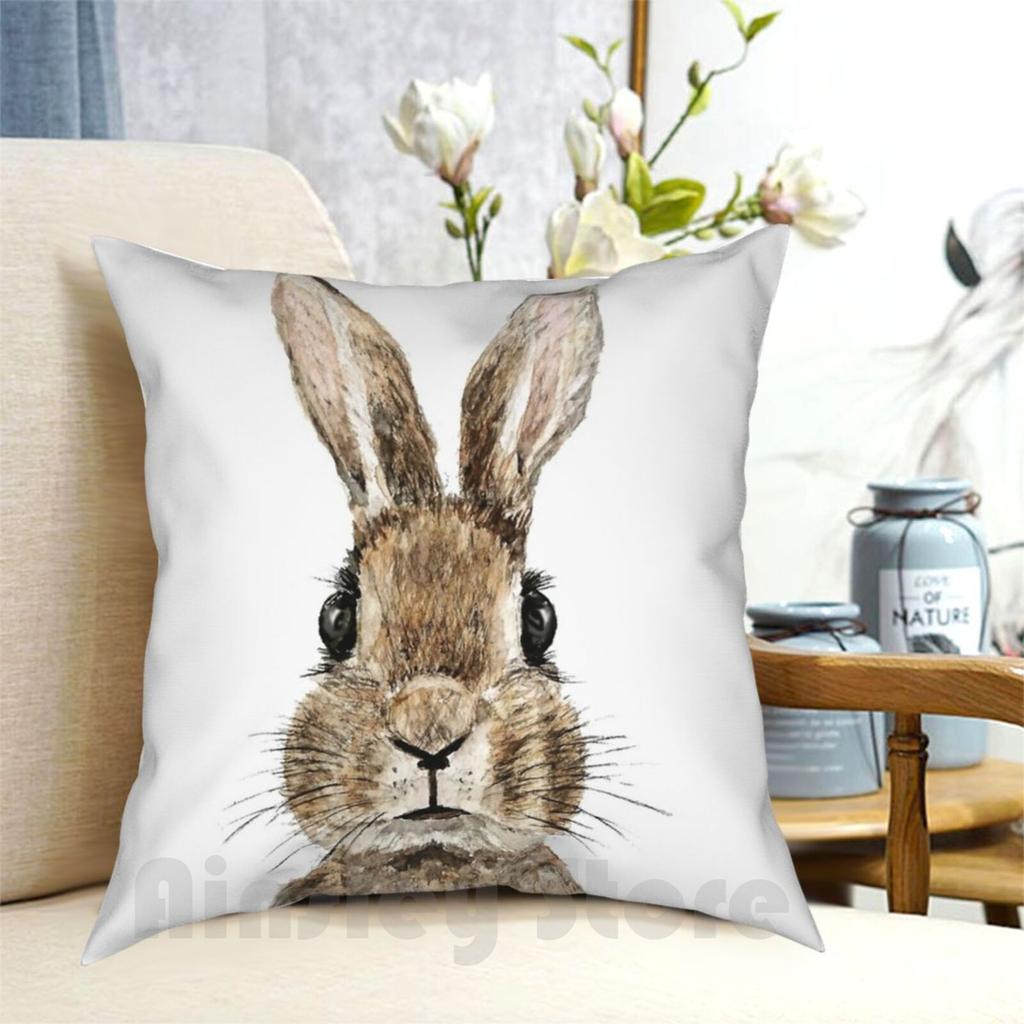 Cute Innocent Rabbit Watercolor Pillow Case Printed Home Soft Throw Pillow Minimalist Painting Animal Painting