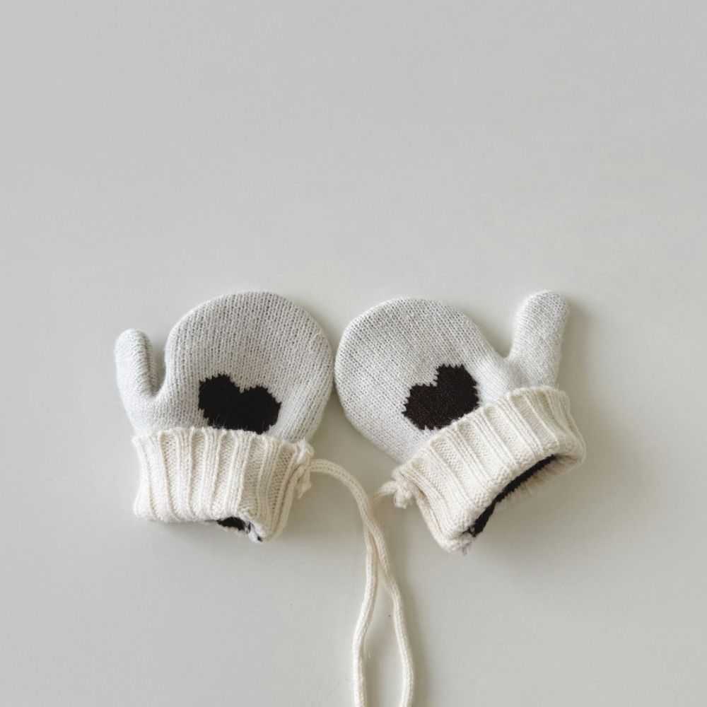 Coldproof Children Mittens Love Heart Hanging Neck Gloves New Knit Gloves  for Children
