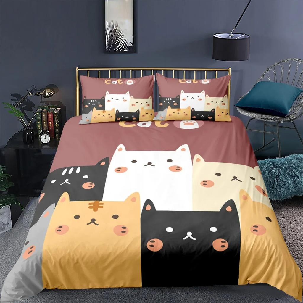 Cartoon Cat Duvet Cover Set Cartoon Animal Print Bedding Set With Pillowcase 23pcs Comforter Cover For Bedroom Decor