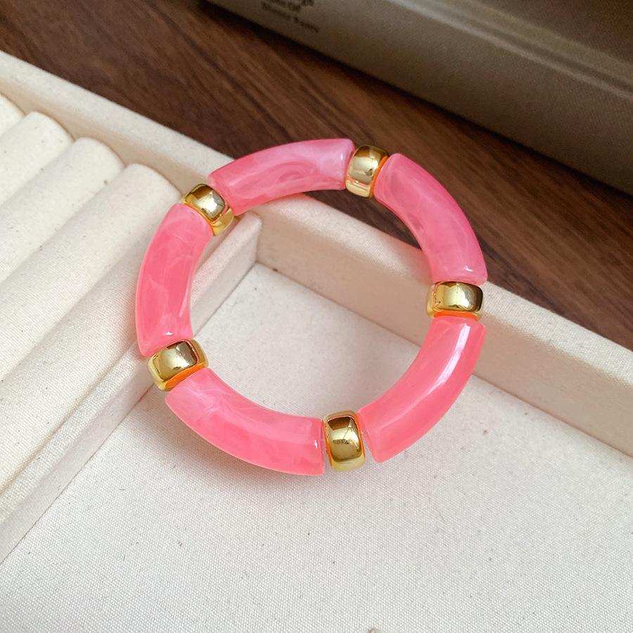 New Splicing Bamboo Tube Acrylic Round Bangles for Women Men Fashion Smuding Geometric Bracelets Elastic Bangle Couple Jewelry X