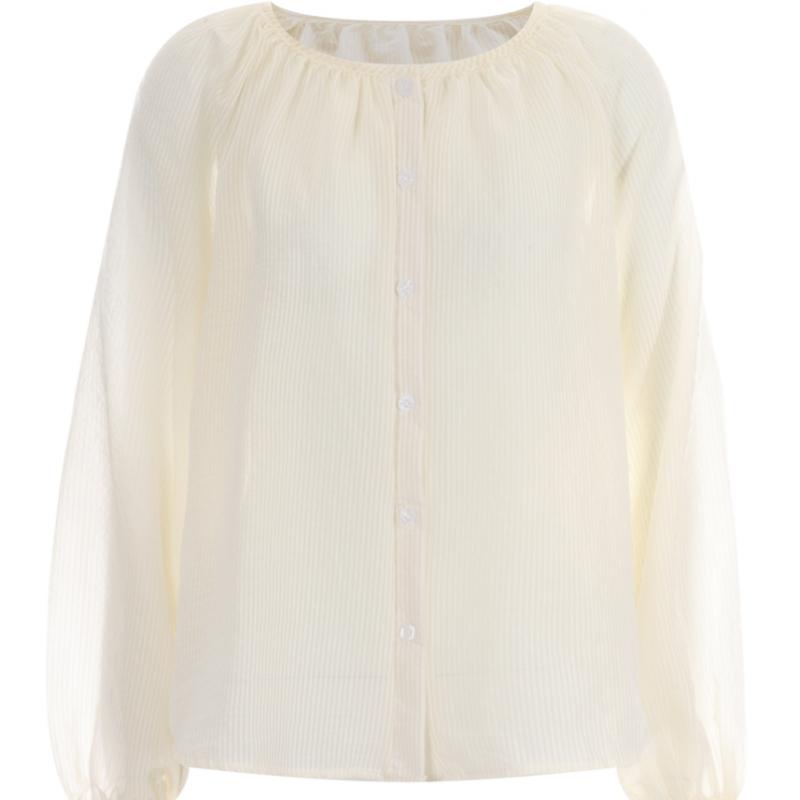 Shop Women Banding Round Neck Raglan Sheer Stripe Shirt Blouse Ivory Ean Wbl 1