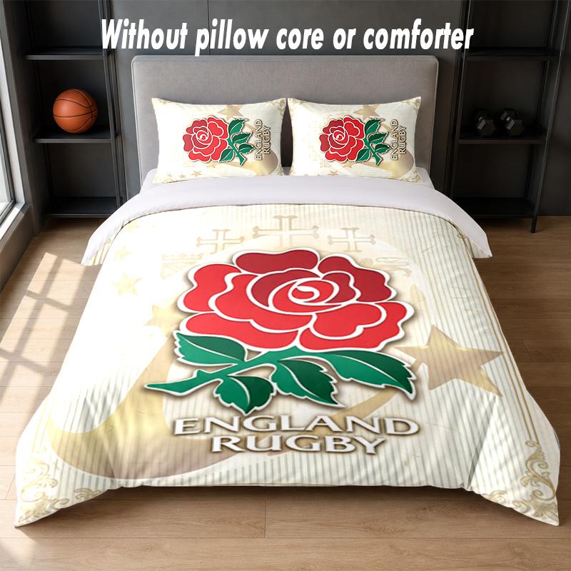 England Rugby Design Bed Bedding Set 1 Duvet Cover + 2 Pillowcases Soft Breathable Household Bed Linens