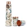 Pure Copper Water Bottle 900 Ml with Glass Set Best Tamba In Printed Design (900 Ml 2x 300 Ml)