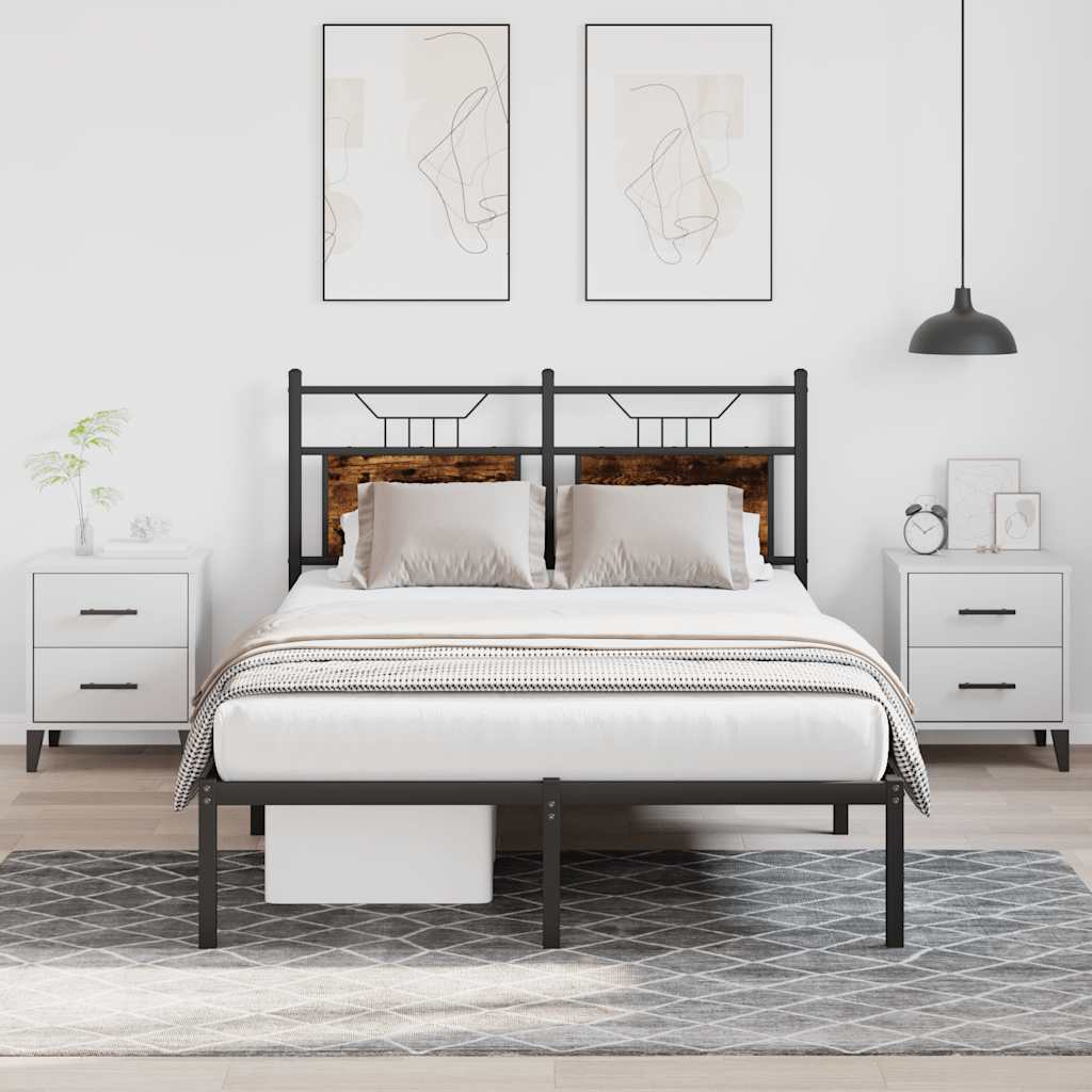Bed Frame without Mattress Smoked Oak Finish 120 x 190 cm Engineered Wood