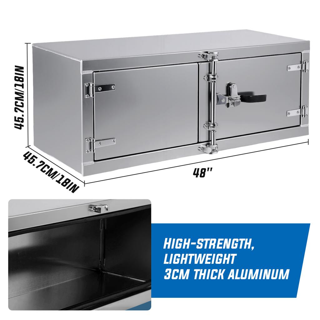 Underbody Tool Boxes Side Mount Tool Box with Cam Lock Double Barn Door 60x18x18/48x18x18 Inch for Flatbed and Trailer Use