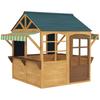 Wooden Playhouse for Kids, Foldable Wendy House with Windows, Working Door, Service Stations, Rain Covers, Brown