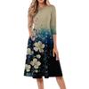 Women's Casual Fashion Round Neck Three-quarter Sleeve Floral Print Midi Dress