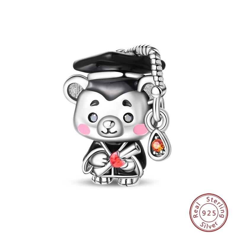 S925 Silver Pumpkin Cat Playing Card Graduation Bear Ring Seahorse 3mm Charms Beads Design DIY Fine Jewelry