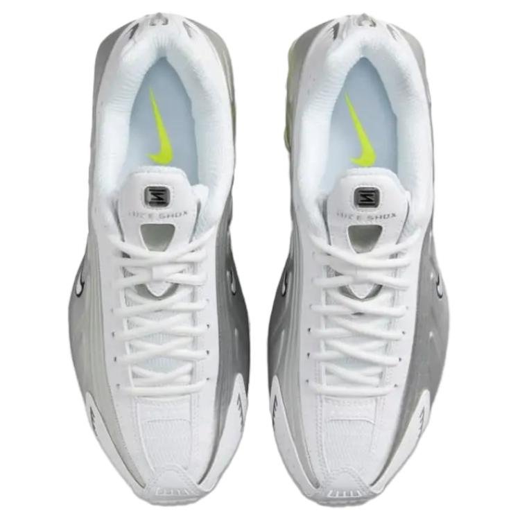 Nike Shox R4 белые металлические серебристые женские кроссовки Volt AR3565-102