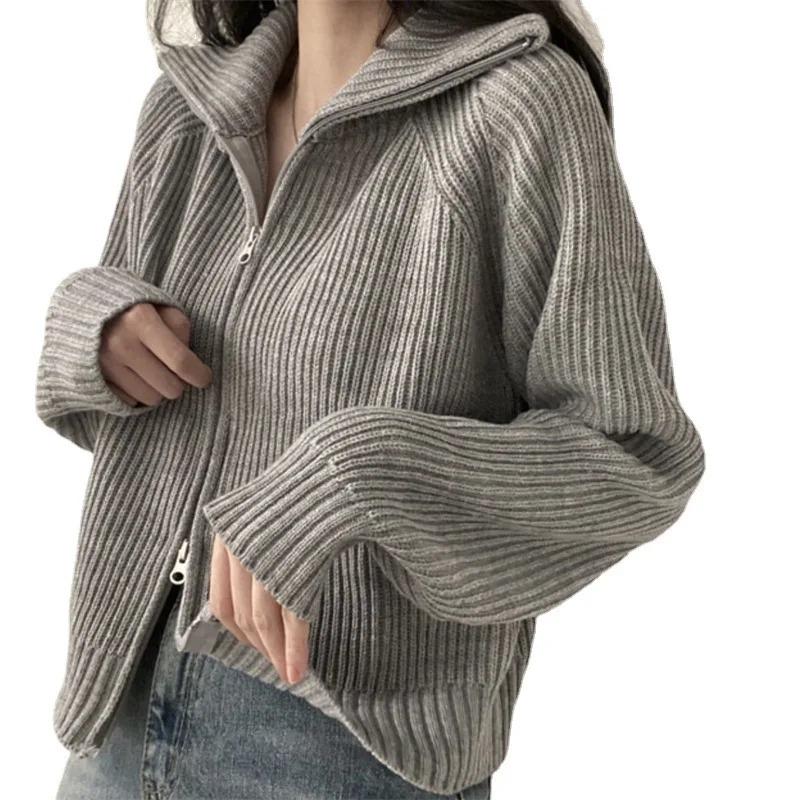 Женский свитер кардиган осень/зима корейский стиль досуг вязание однотонный молния женская одежда