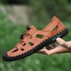 Summer Men's Hollow Leather Beach Sandals Closed Toe Slippers For Men Flip Flops Outdoor Casual Beach Shoe Wide Big Size