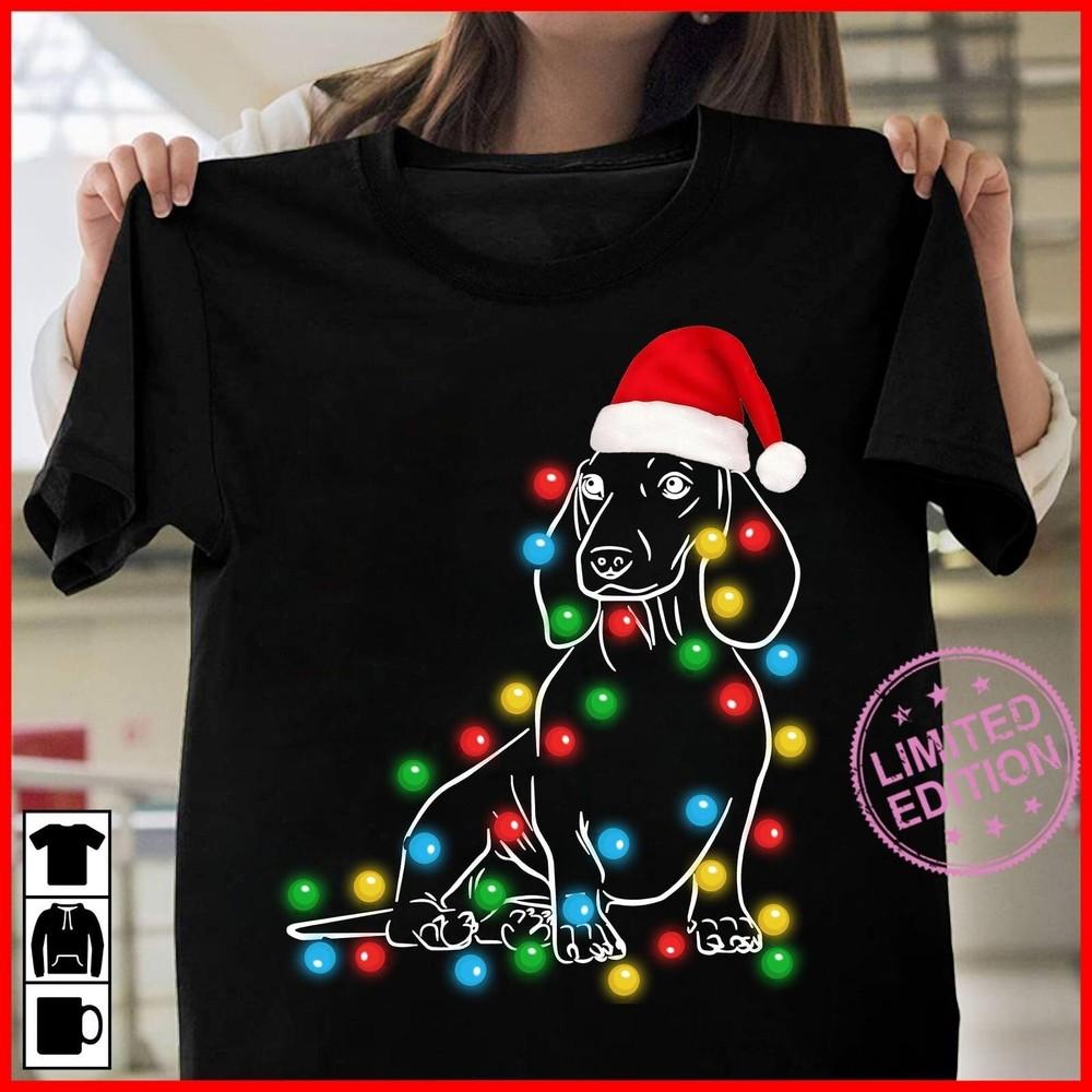 Dachshund Dog Christmas Light T-shirt Black Cotton All Sizes S to 345XL E32.7 Unisex T-Shirt