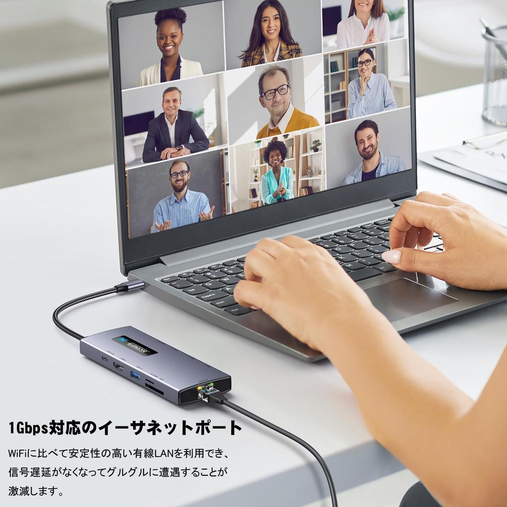 Hub 10in1 LUONOACN HDMI 4K60Hz USB 5Gbps Data Transfer Port Expansion PD Charging Compatible 1Gbps Ethernet Port with Micro Card Reader Type C Hub