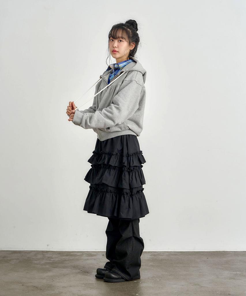 Kijiko Ke702-Frill Cancan Midi Skirt Black