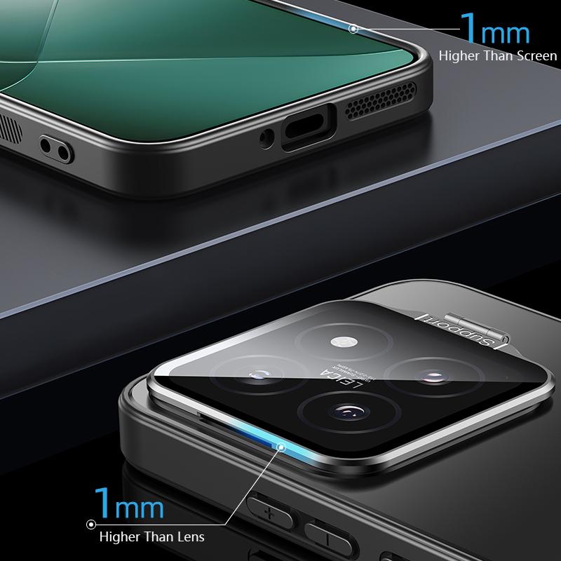 Phone Case for Xiaomi 14 Pro Matte PC+TPU Cover with Lens Frame Kickstand