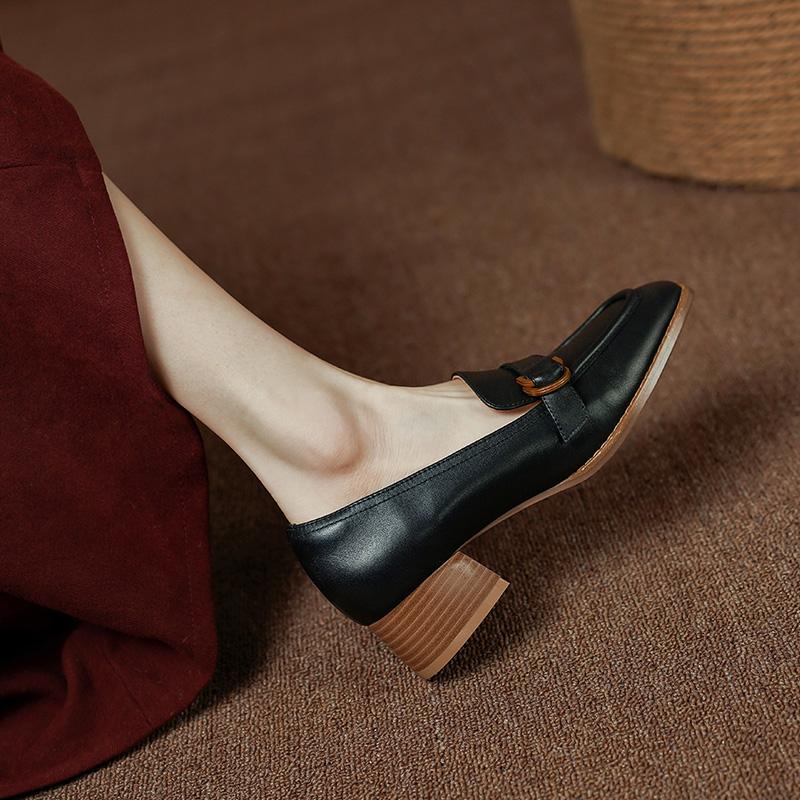 2024 Весна Лето Новые Рабочие Повседневные Женские Туфли Классические Туфли На Среднем Каблуке Высокого Качества Из Натуральной Кожи Женские Лаконичные Туфли В Ретро Стиле