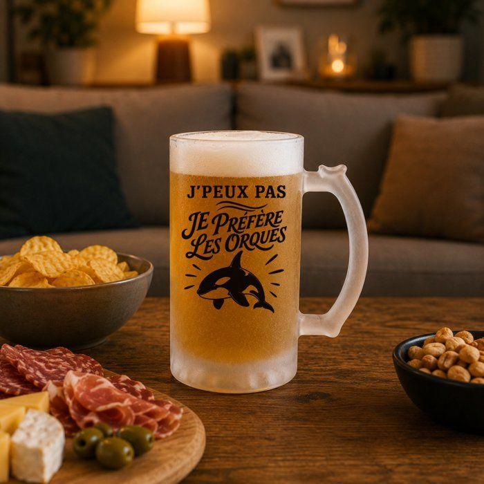 Chope à bière - PLANETEE - J’peux pas je préfère les Orques - Verre trempé givré - 470 ml - Imprimée en Bretagne