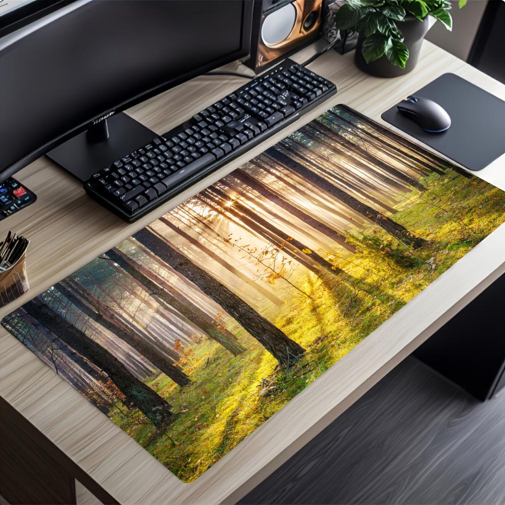 Sunlight Forest Landscape Mouse Pad Large Gaming Mats Setup Playmat Office Carpet Desk Mat Mousepad Speed Mouse Pads Decoration