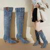 2024 Women's Winter New Fashion Brand Designer Solid Color Denim High Boots Daily Women's New High Heel Fashion Boots