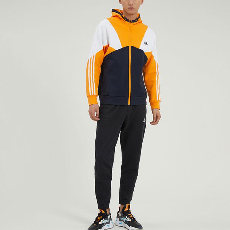 adidas Мужская куртка-толстовка на молнии с блоками цвета Темно-синий Оранжевый Белый HE7471