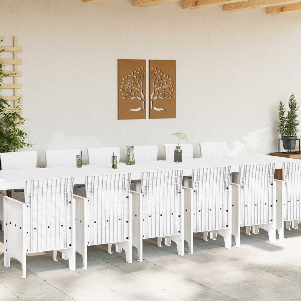 Garden Dining Set with Cushions 15 pcs White PP