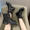 Fashion Botas Women Motorcycle Ankle Boots Wedges Female Lace Up Platforms Spring Black Leather Oxford Shoes Woman 2024 Botas Mujer