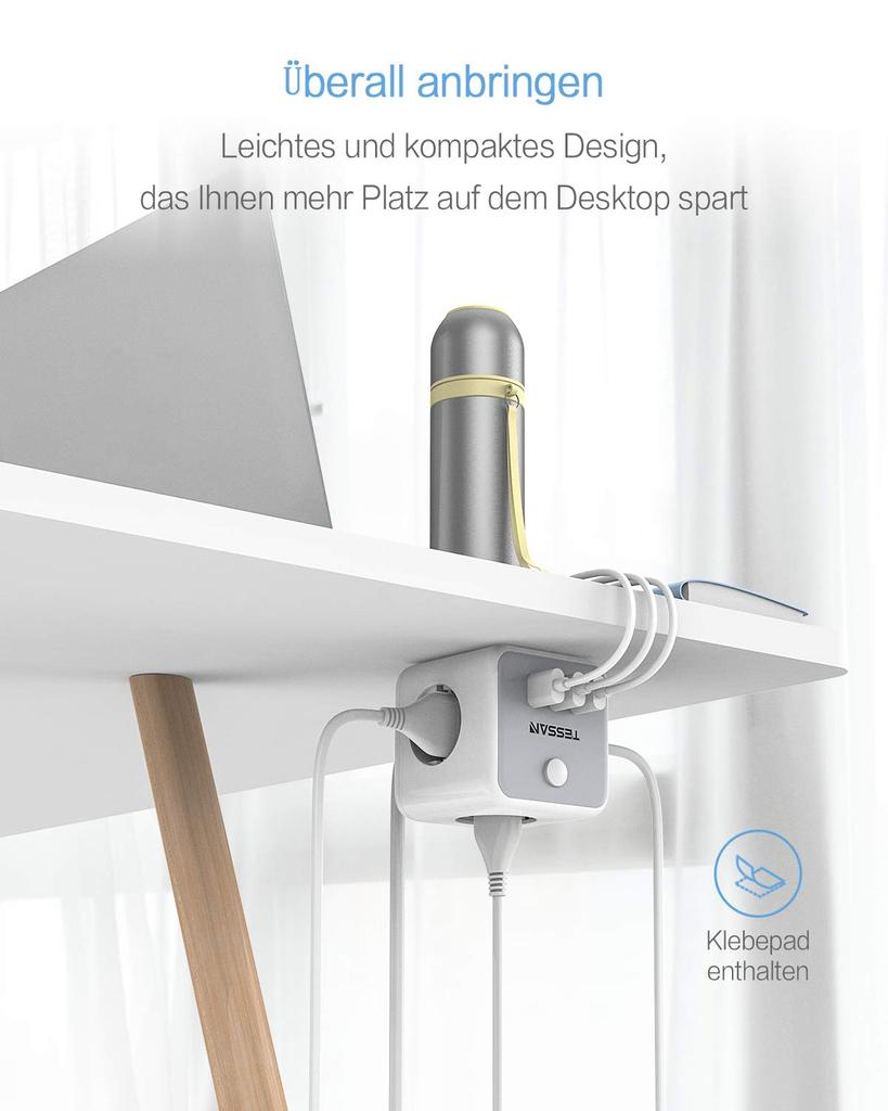 Tessan Вертикальный удлинитель с несколькими башнями с розетками переменного тока и портами USB, вилка EU KR, электрическая розетка, удлинительный кабель 2 м для дома