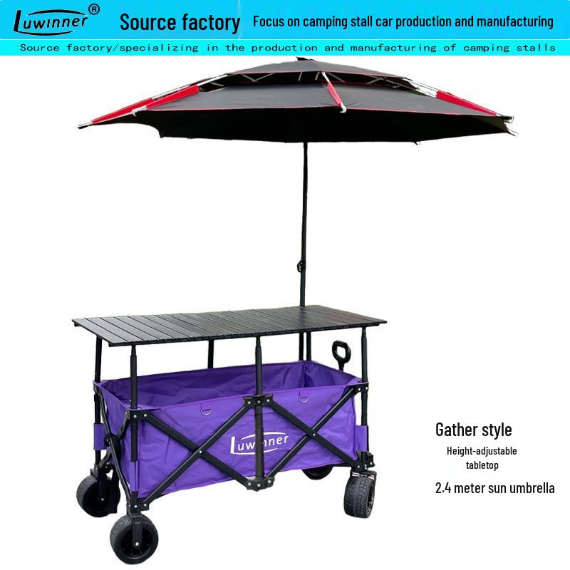 Foldable Liftable Large Table with Sunshade for RV, Camping, Fishing, Picnic, and Food Trucks
