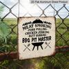 2D Flat - 1pc Square Metal Tin Sign Featuring A Barbecue Master Design, Including Icons for Meat Smoking, Pulled Pork, Grilled Chicken