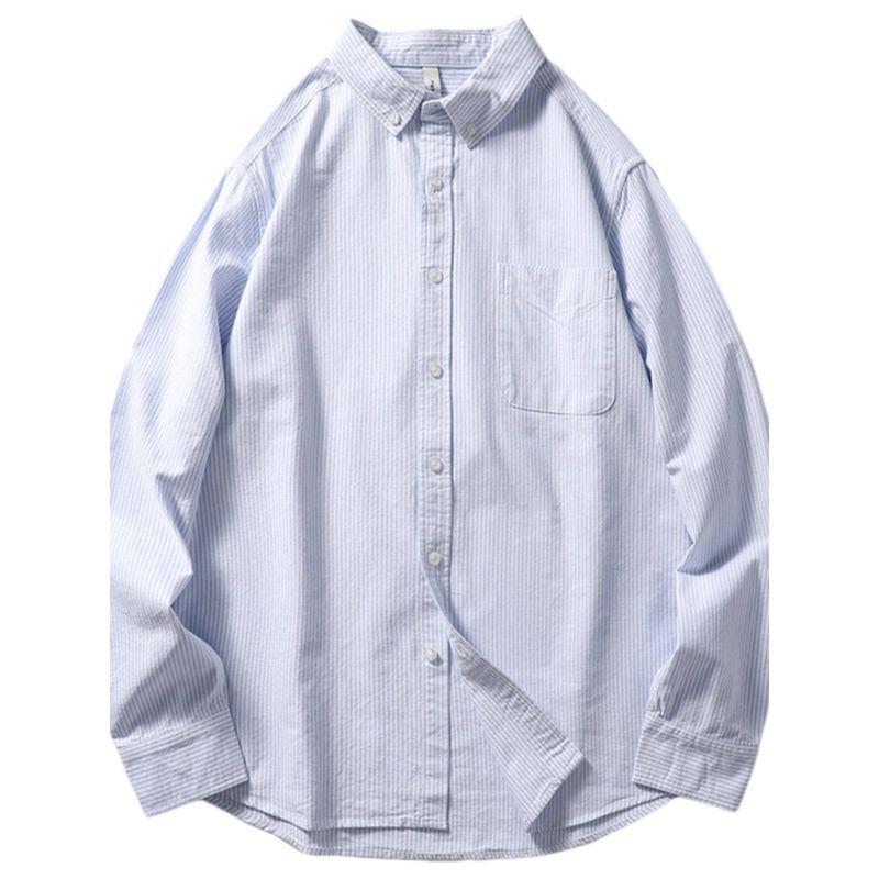 Japanese-Style Retro Long Sleeve Casual Oxford Striped Shirt