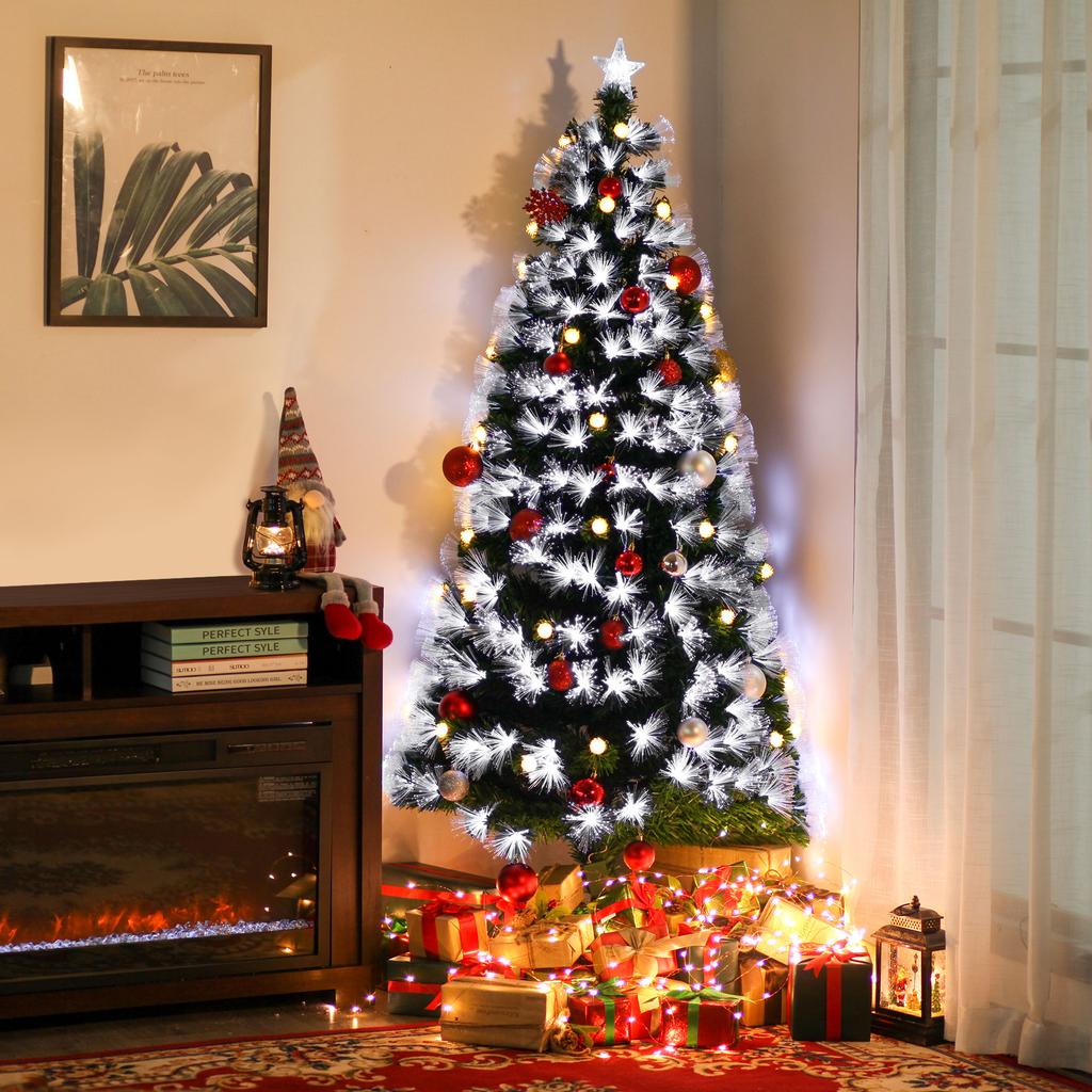 6ft White Light Artificial Christmas Tree w/ 230 LEDs Star Topper Tri-Base Full Bodied Seasonal Decoration Pre-Lit Home