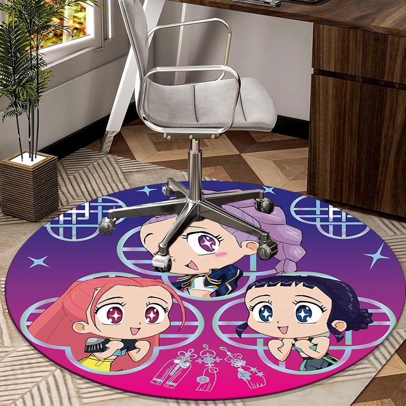 Fantasy k-pop Heroes Unite round carpet Chair cushion Round Entryway Rug, Soft Round Rugs for Living Room, Bedroom, Circle Carpet decor gifts