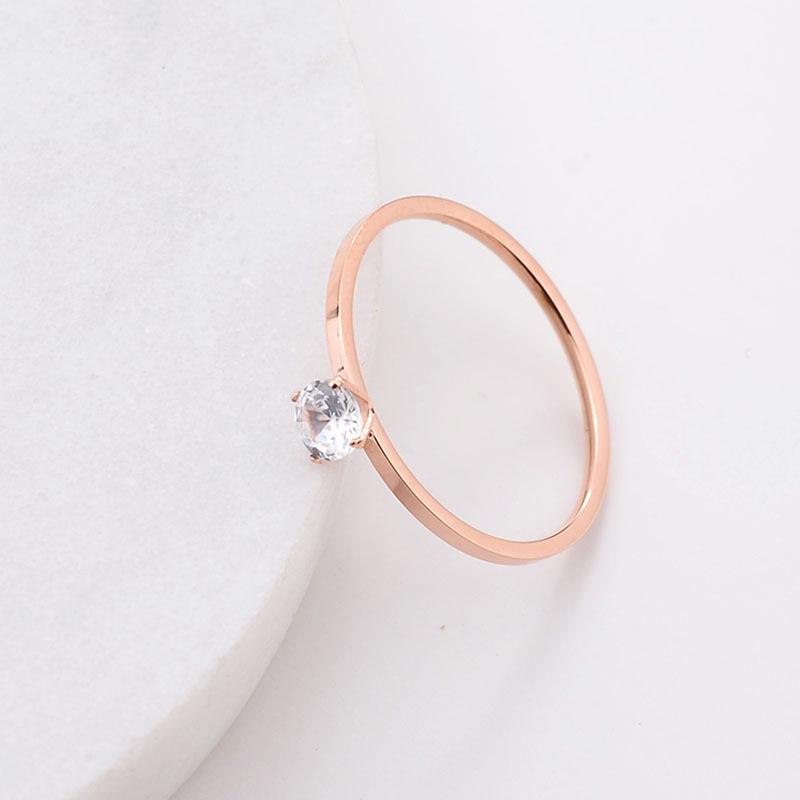 18k Rose Gold Korean Style Diamond Ring: Simple, Trendy, Thin Four-Prong Design for Women