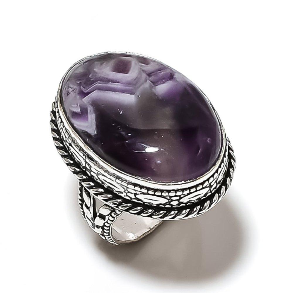 Chevron Amethyst Gemstone 925 Sterling Silver Gift Jewelry Ring Size 9