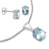 Blue Topaz Jewelry Set with Necklace & Stud Earrings 925 Sterling Silver Rhodium Plated Oval Gemstone Gift for Women