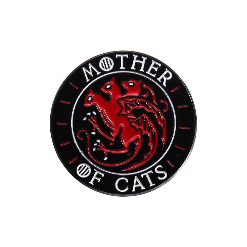 Черные эмалевые значки с большой кошкой, на заказ, броши MOTHER OF CATS, значки на лацкан, готическая бижутерия с животными, подарок для детей, друзей