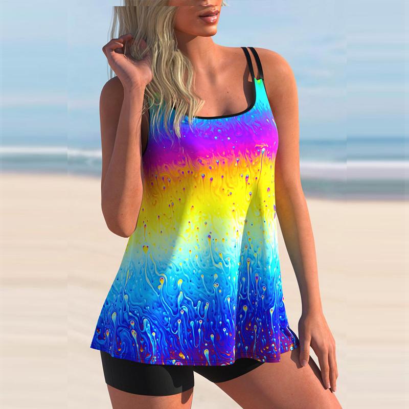 Женский купальник бикини с двойным плечевым ремнем, топ, купальник танкини