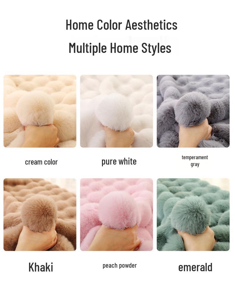 Cream Velvet Bubble Style Bedroom Carpet Mat