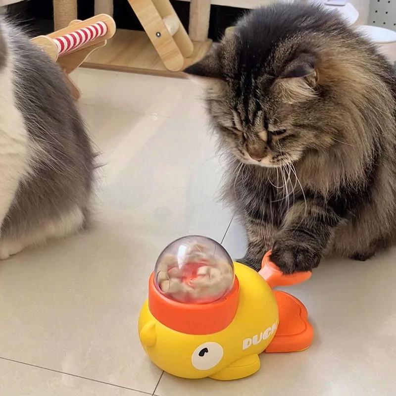 Interactive Cat Treat Dispenser Toy Yellow Duck Shape Slow Feeder for Small Dogs Cats Puzzle Training Toy