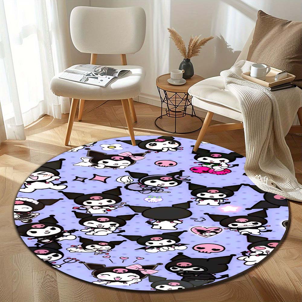 Hello Kitty cartoon round rugs in various sizes, suitable for children's living rooms, camping, picnics, and flannel non-slip yo