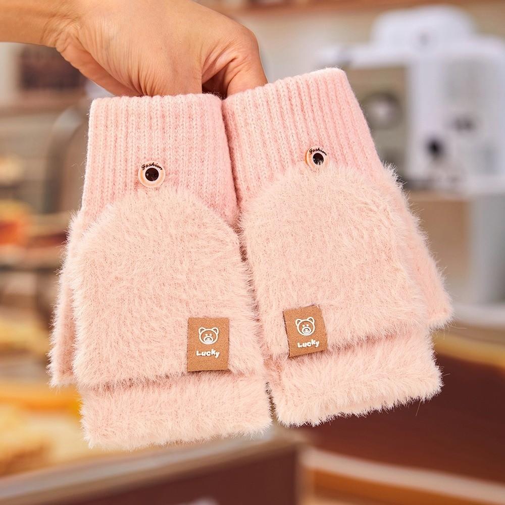 Flip Cover Gloves Fuzzy Convertible Mittens Thermal Half Finger Gloves Daily